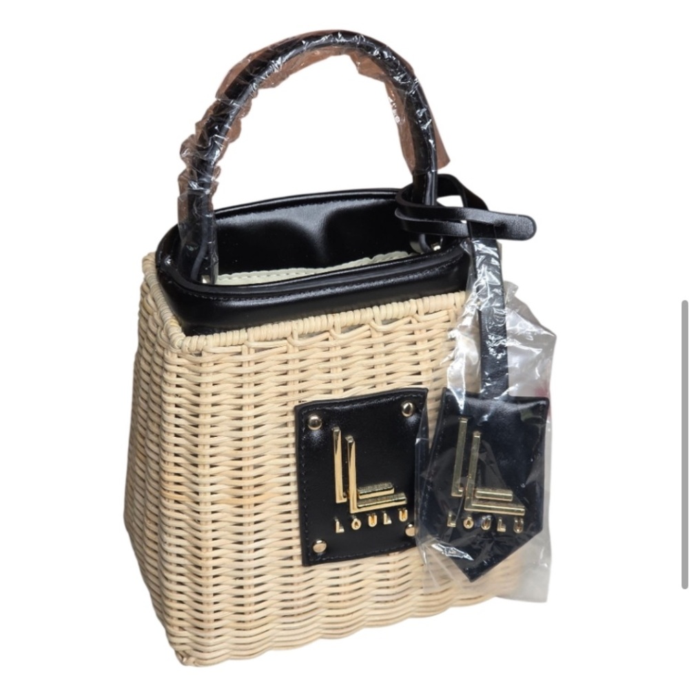 Loulou Beige Woven Crossbody Bag with Black Trim
